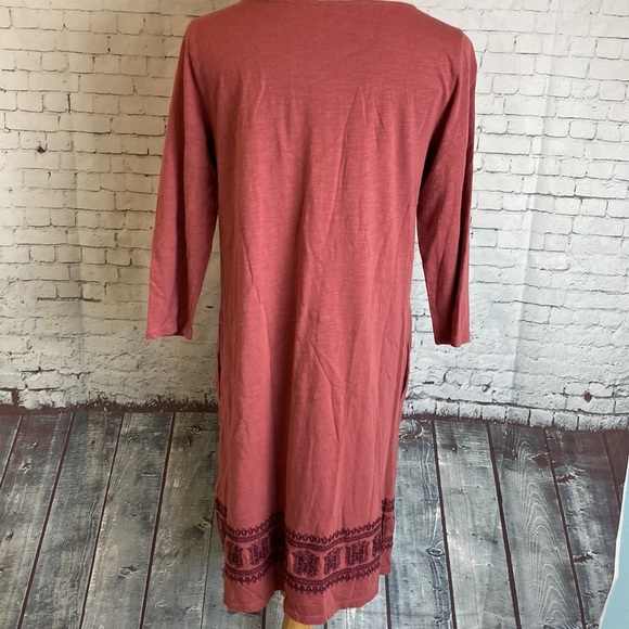 Garnet Hill Women’s Embroidered Boatneck Knit Shift Dress Sz M Granola Bohemian - Picture 10 of 15